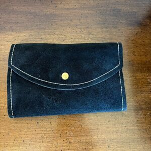Vintage Suede Leather Womens Wallet Black Checkbook Holder Coin Pocket 6.5x 4.5